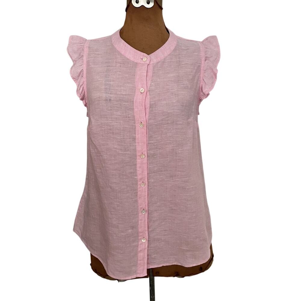 Lilly Pulitzer Sz S Briette Linen Button Down Shirt Pink Classic Vacation Resort - Picture 3 of 12
